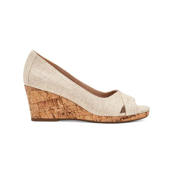 CHARTER CLUB Shoes - CHARTER CLUB Womens Gold Strap Cut-Outs Toniie Toe Wedge Slip On Sandals 9.5 M